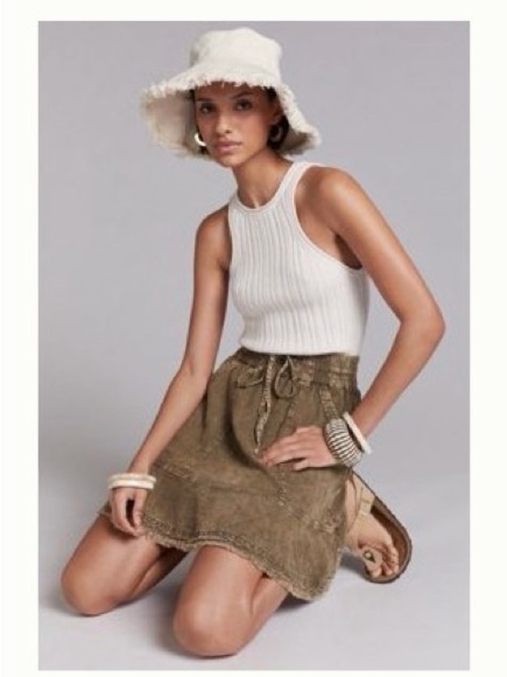Anthropologie Olive Drawstring Mini Skirt